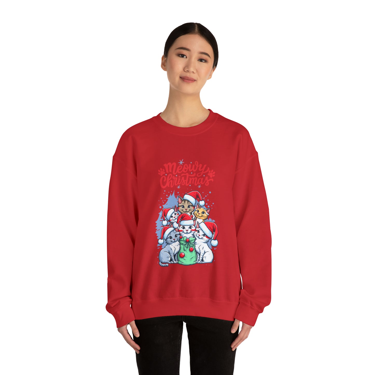 Funny Cat Christmas sweater Meowy Christmas shirt Kitty Christmas tree sweatshirt ugly Christmas sweater Family matching Bright Christmas