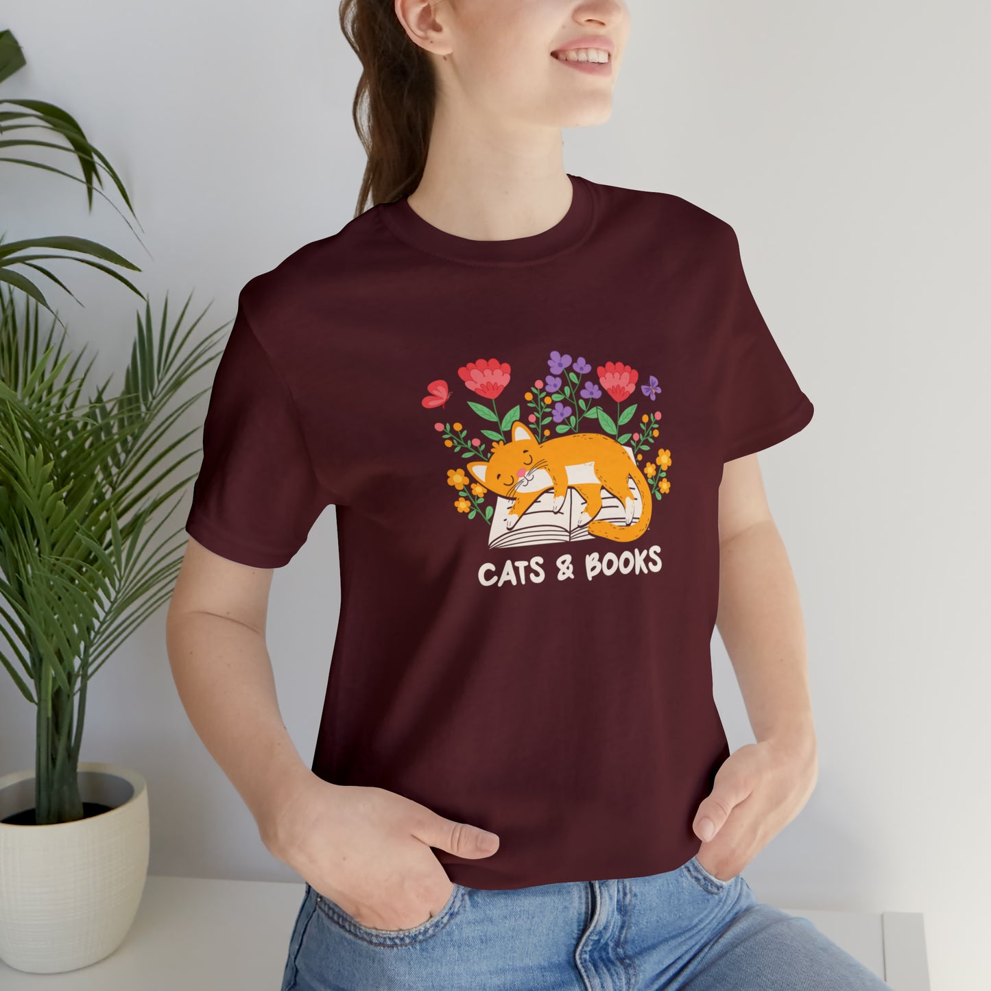 Cat Mom Shirt Cat Lover Tee Cute Book Cat Shirt Floral Book Shirt Book Lover Sweatshirt Reader Bookish Tee Cat Themed Gift For Women for men