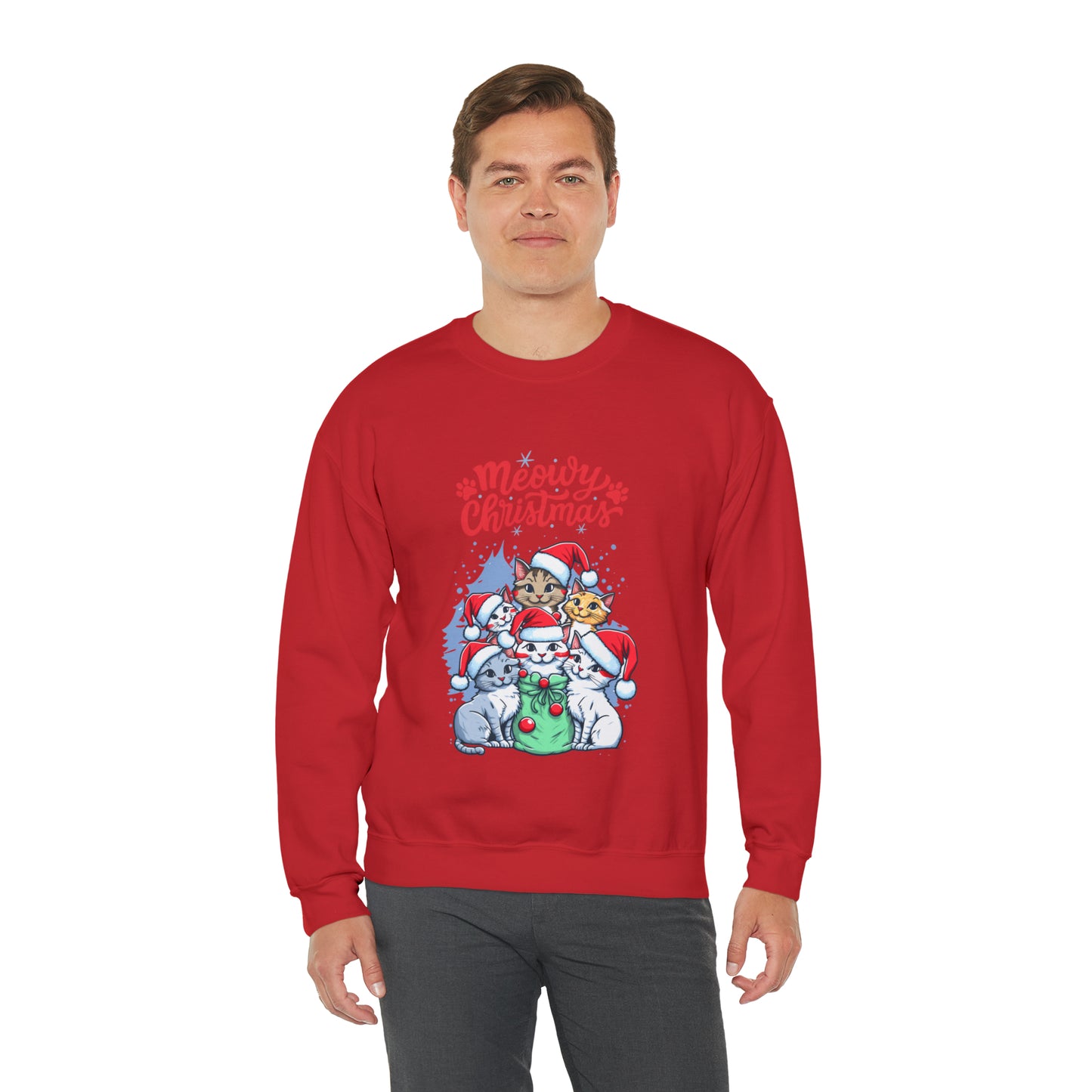 Funny Cat Christmas sweater Meowy Christmas shirt Kitty Christmas tree sweatshirt ugly Christmas sweater Family matching Bright Christmas