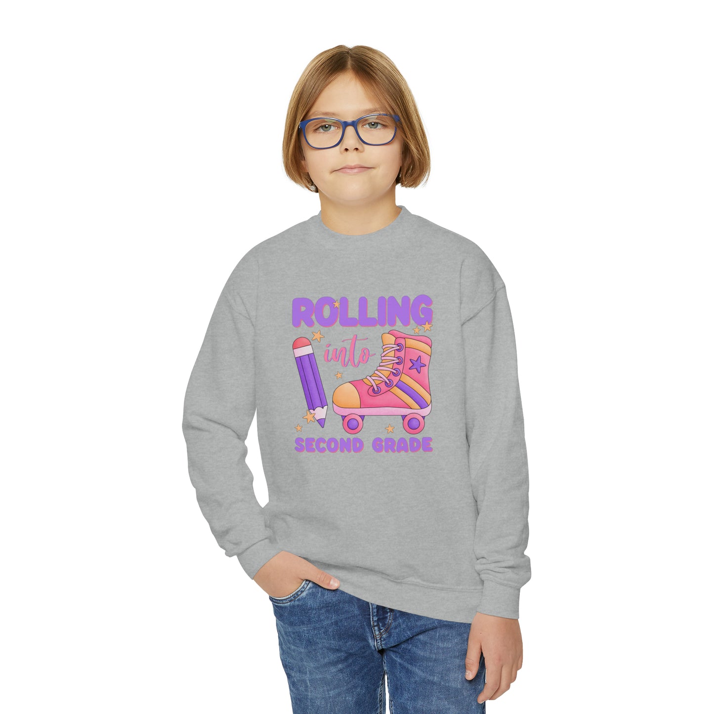 First day of school sweater second grade shirt elementary school style Youth Crewneck Sweatshirt