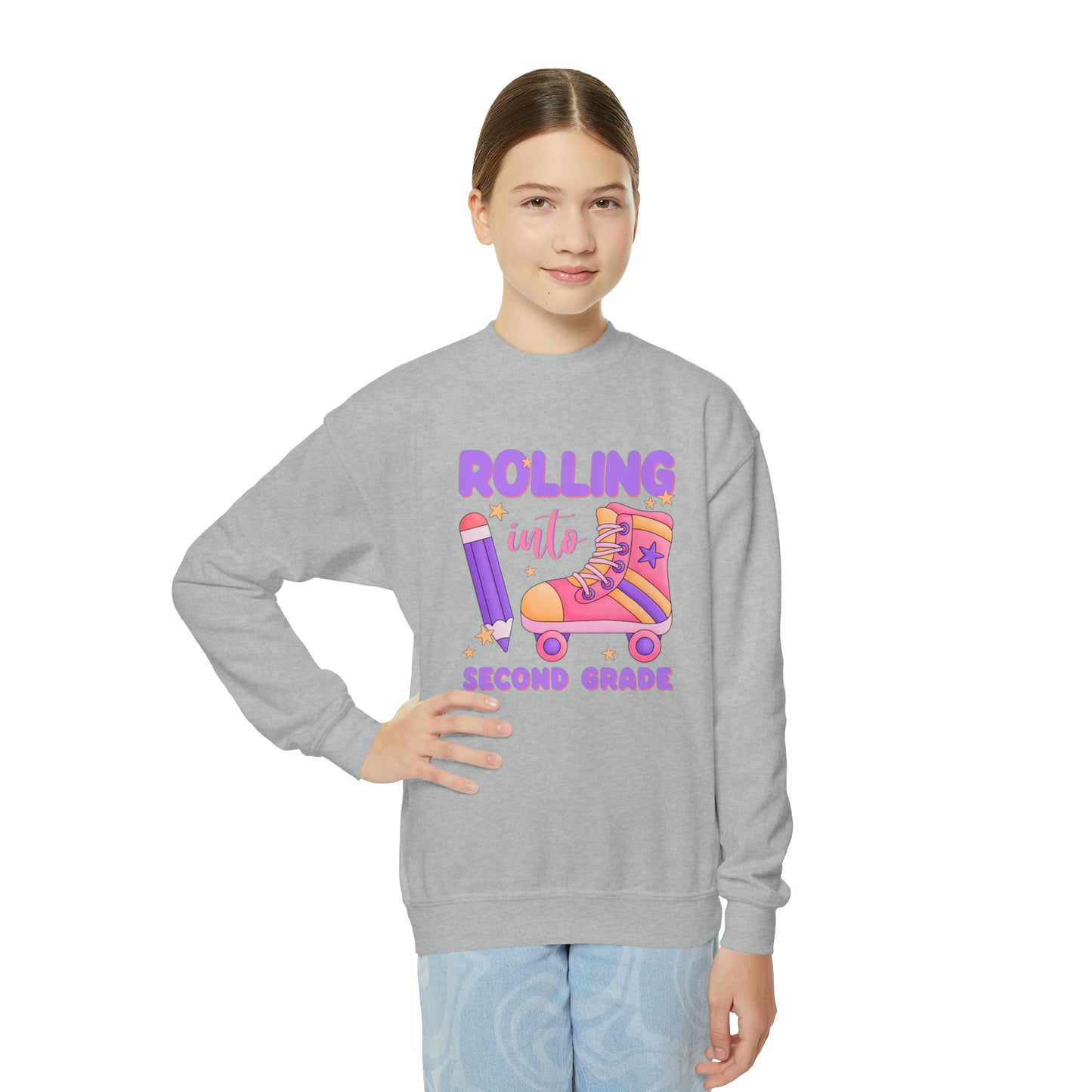 First day of school sweater second grade shirt elementary school style Youth Crewneck Sweatshirt