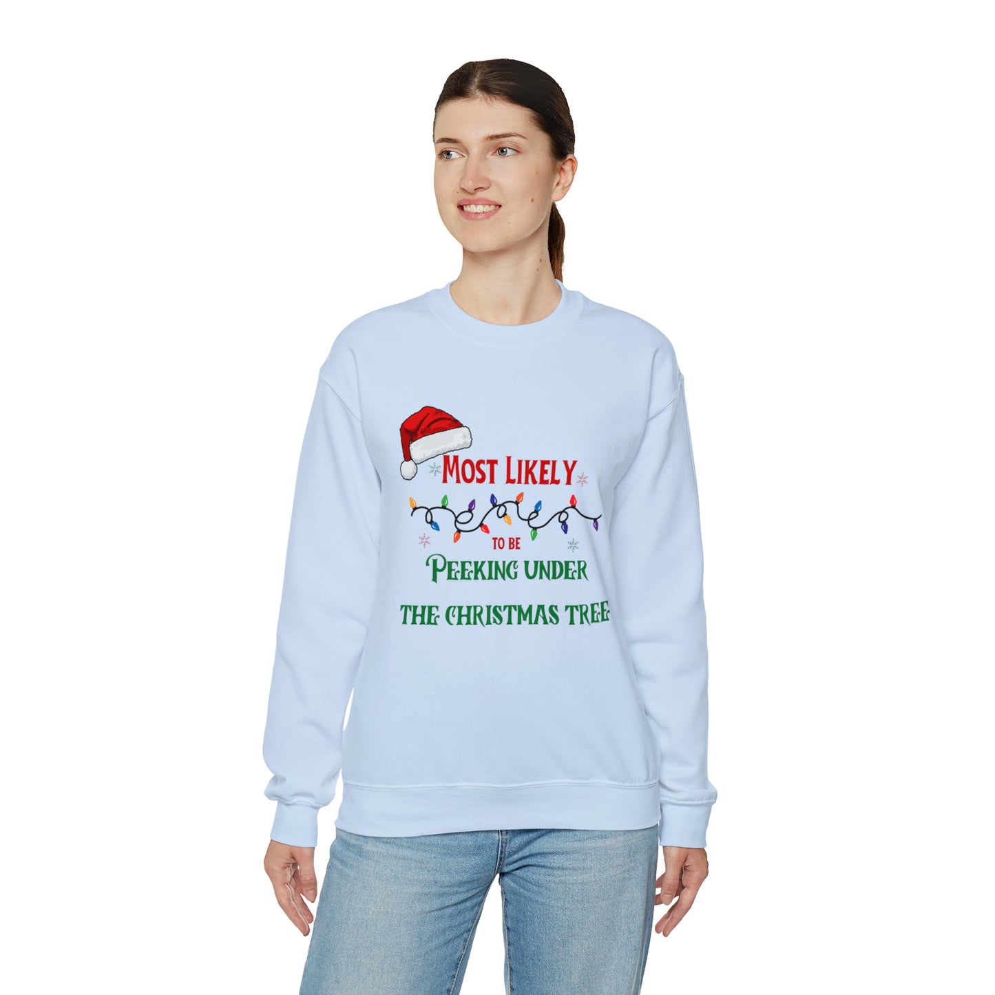 Matching Family Christmas Shirts Most likely to peek under the Christmas tree Santa claus Hat family tshirts Family Christmas Shirt, Matching Xmas Tees Custom Christmas T shirt photos