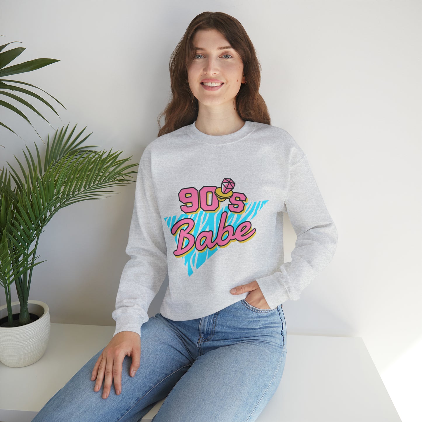 90's Babe Sweatshirt, Pink blue shirt, Unisex Heavy Blend Crewneck Sweatshirt