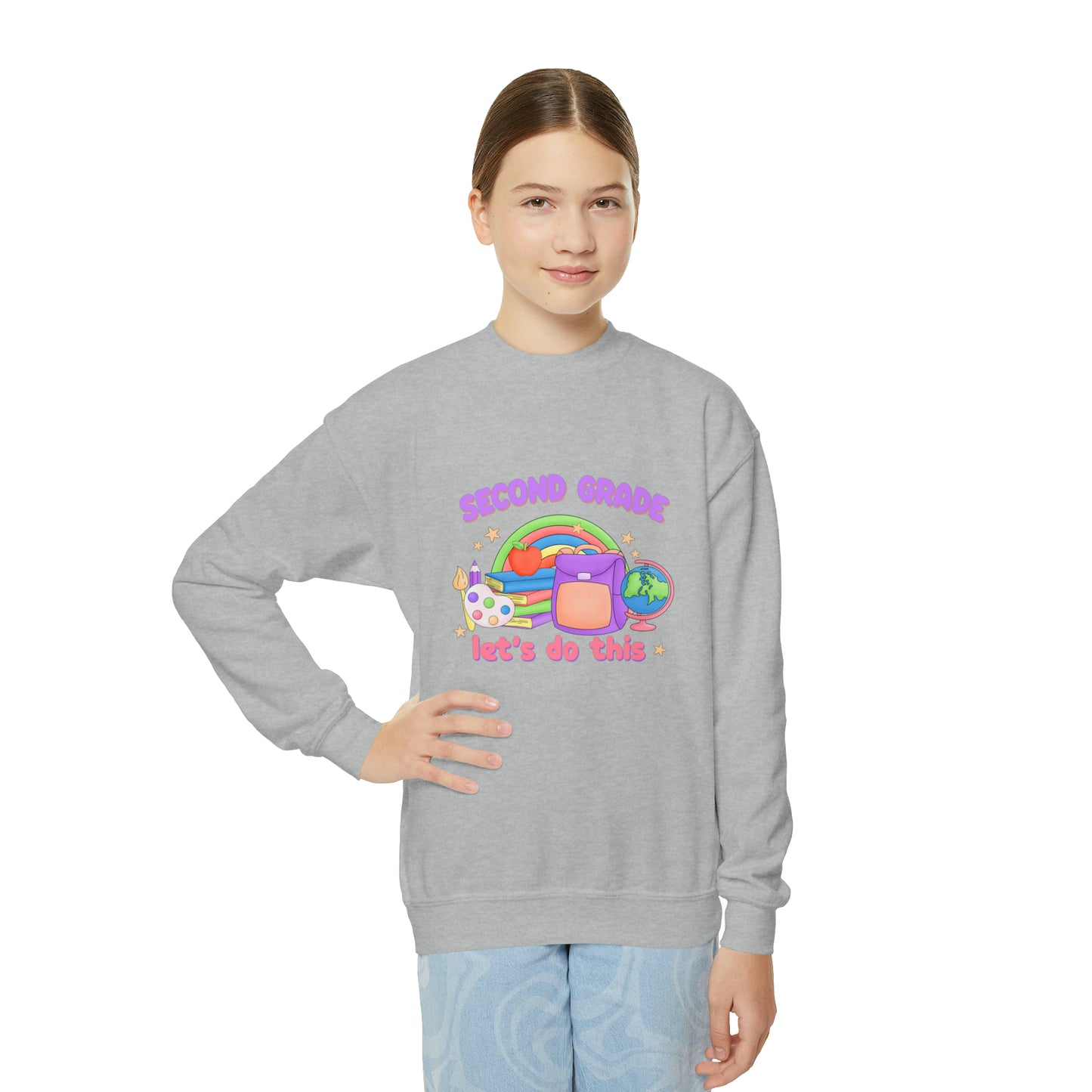 First day of school sweater second grade shirt elementary school style Youth Crewneck Sweatshirt