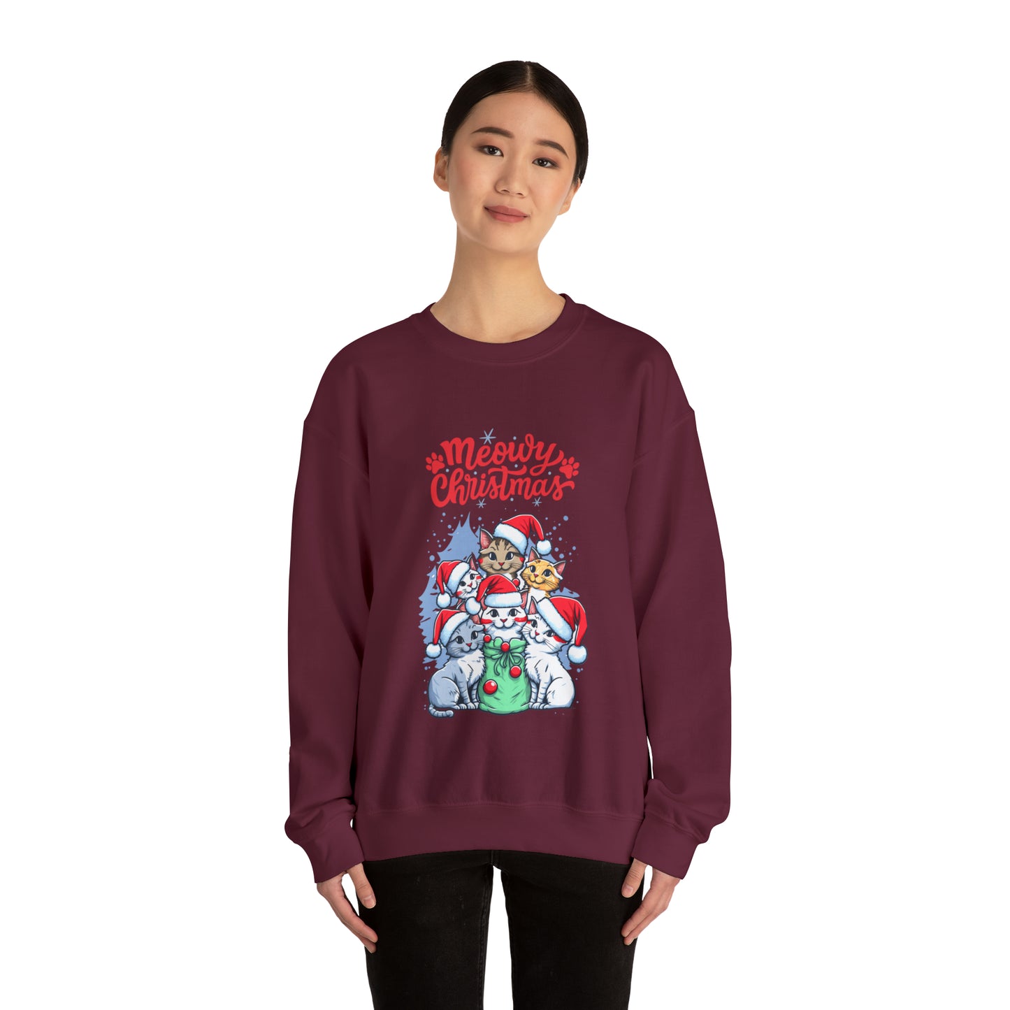 Funny Cat Christmas sweater Meowy Christmas shirt Kitty Christmas tree sweatshirt ugly Christmas sweater Family matching Bright Christmas
