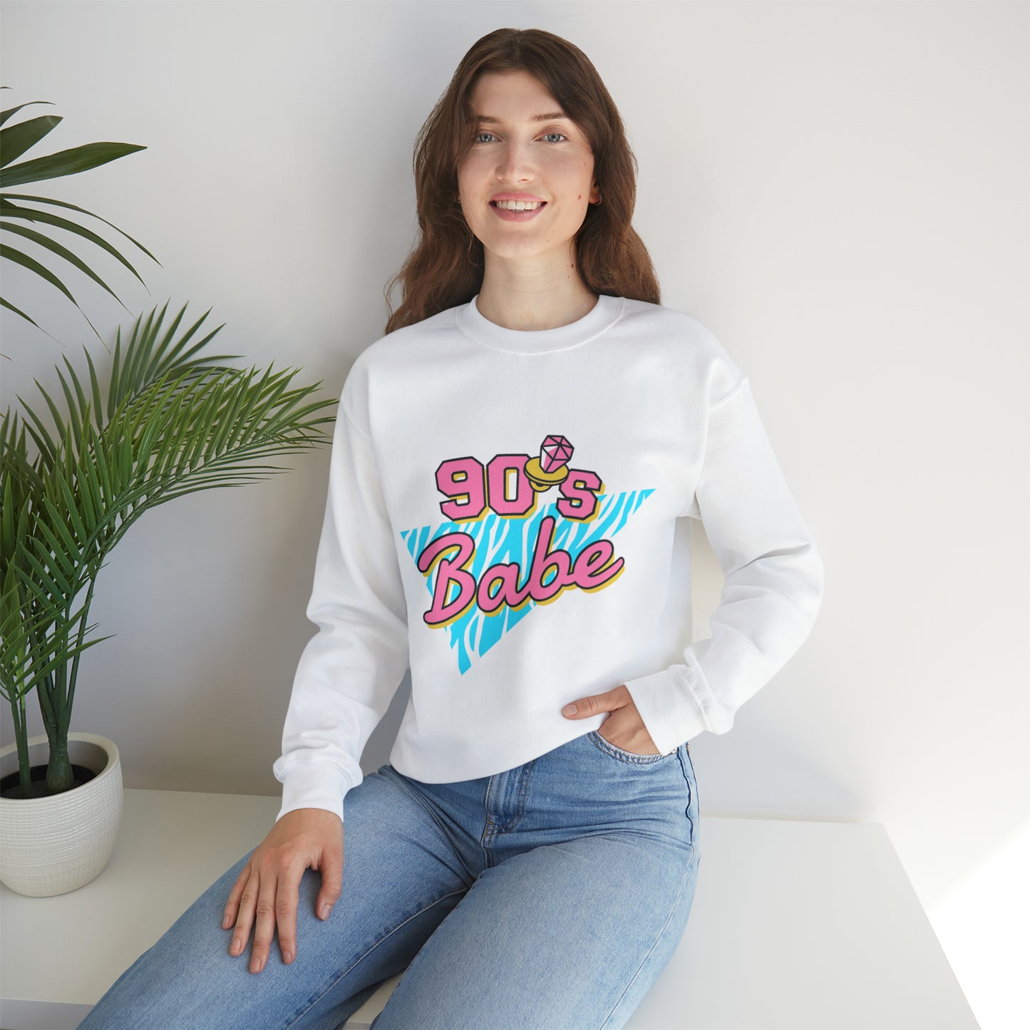 90's Babe Sweatshirt, Pink blue shirt, Unisex Heavy Blend Crewneck Sweatshirt