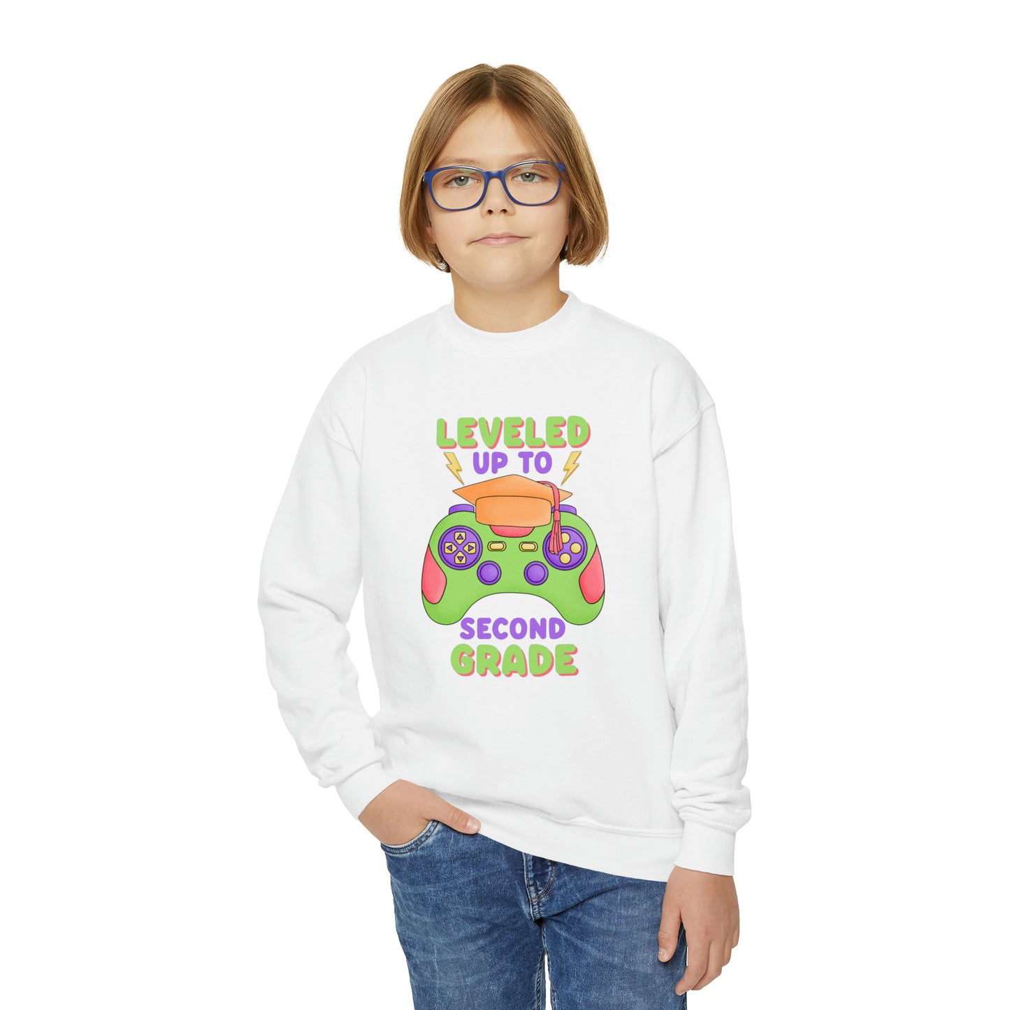 First day of school sweater second grade gamer shirt elementary school style Youth Crewneck Sweatshirt