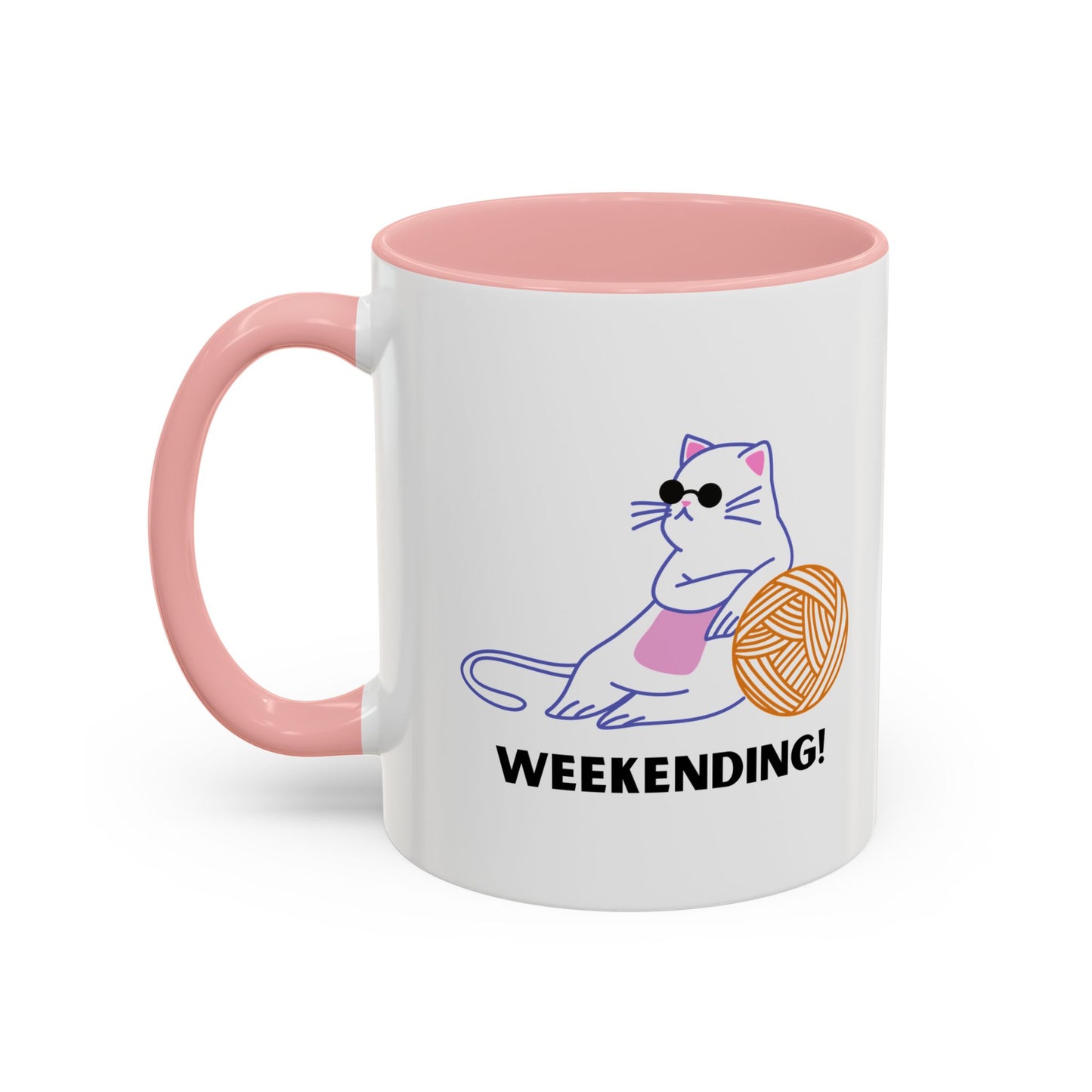Cat Lover mug weekending vibes yarn lover Coffee Mug Funny Cat Mug Cute Kitty Cup, Cat Lady, Cat Dad, Pet Owner Gift, Cat Mug with Yarn Ball