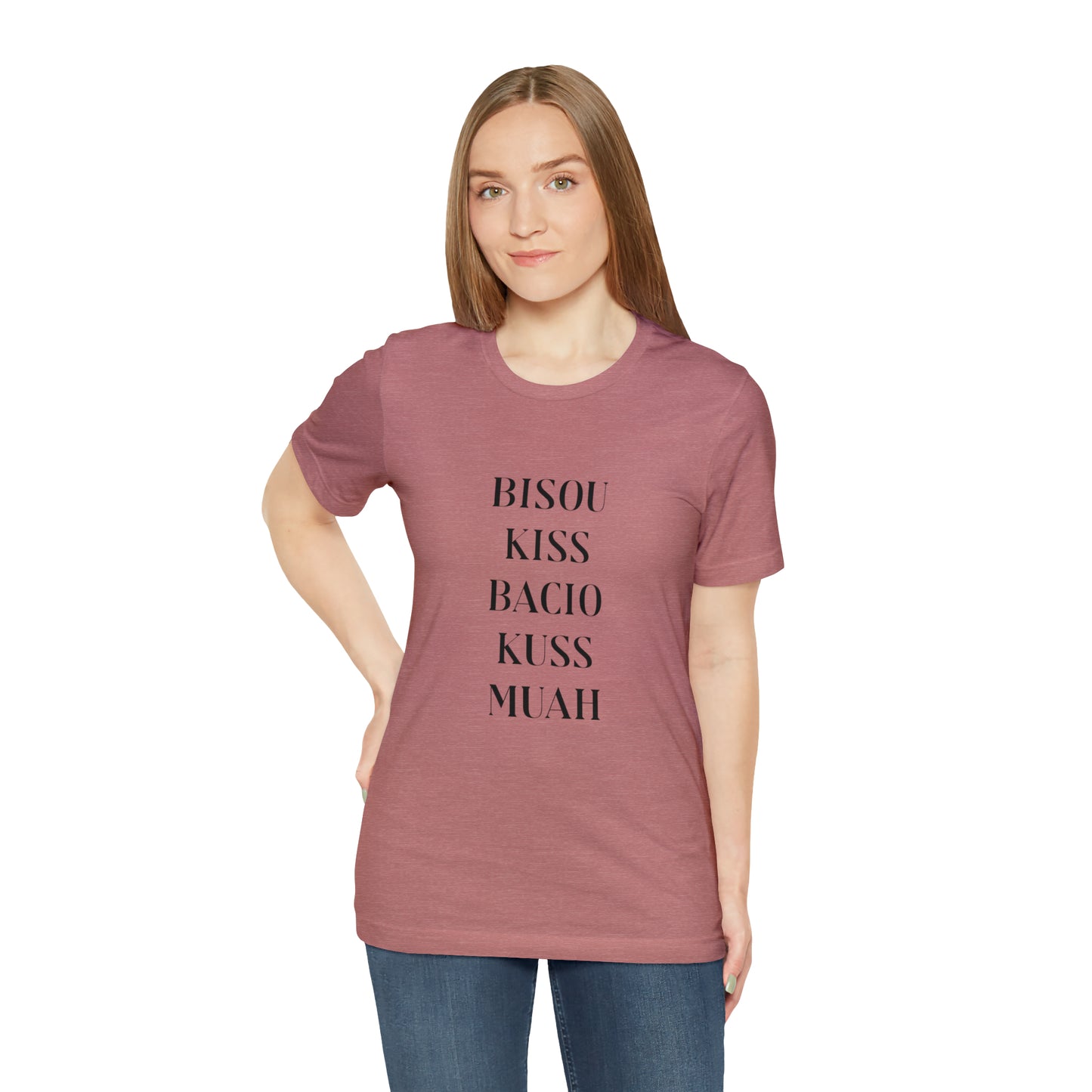 Bisou kiss shirt, travel shirt, best friend trip, girls vacation trip, Unisex Jersey Short Sleeve Tee