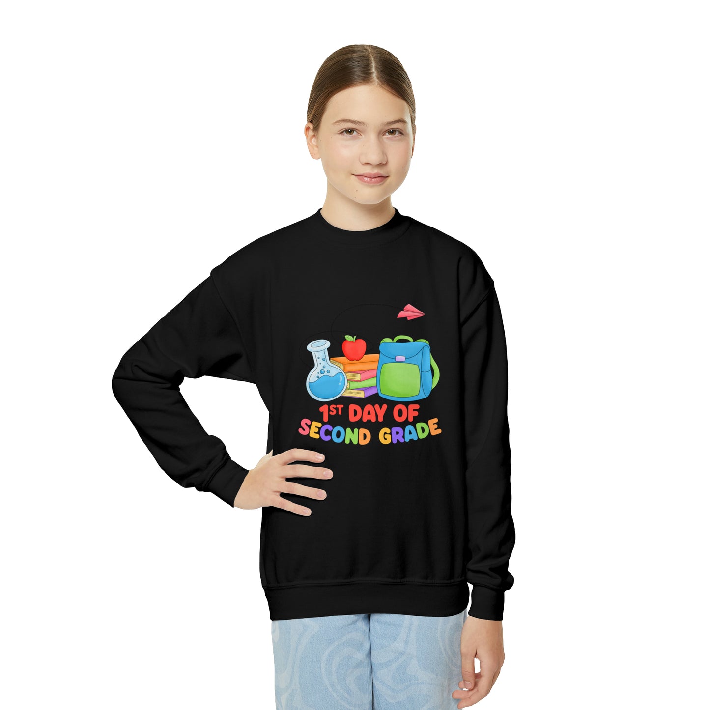 First day of school sweater second grade shirt elementary school style Youth Crewneck Sweatshirt