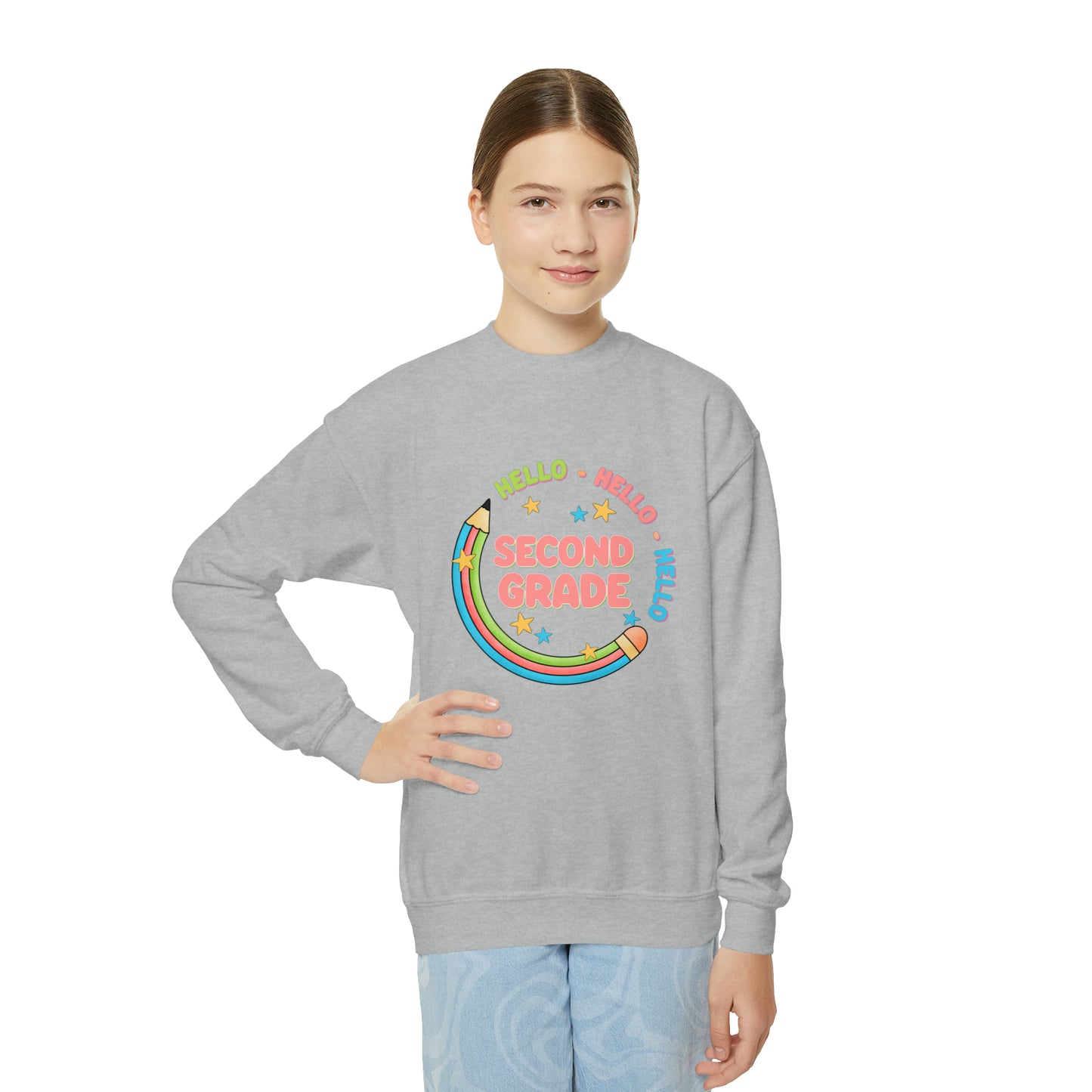 First day of school sweater second grade shirt elementary school style Youth Crewneck Sweatshirt