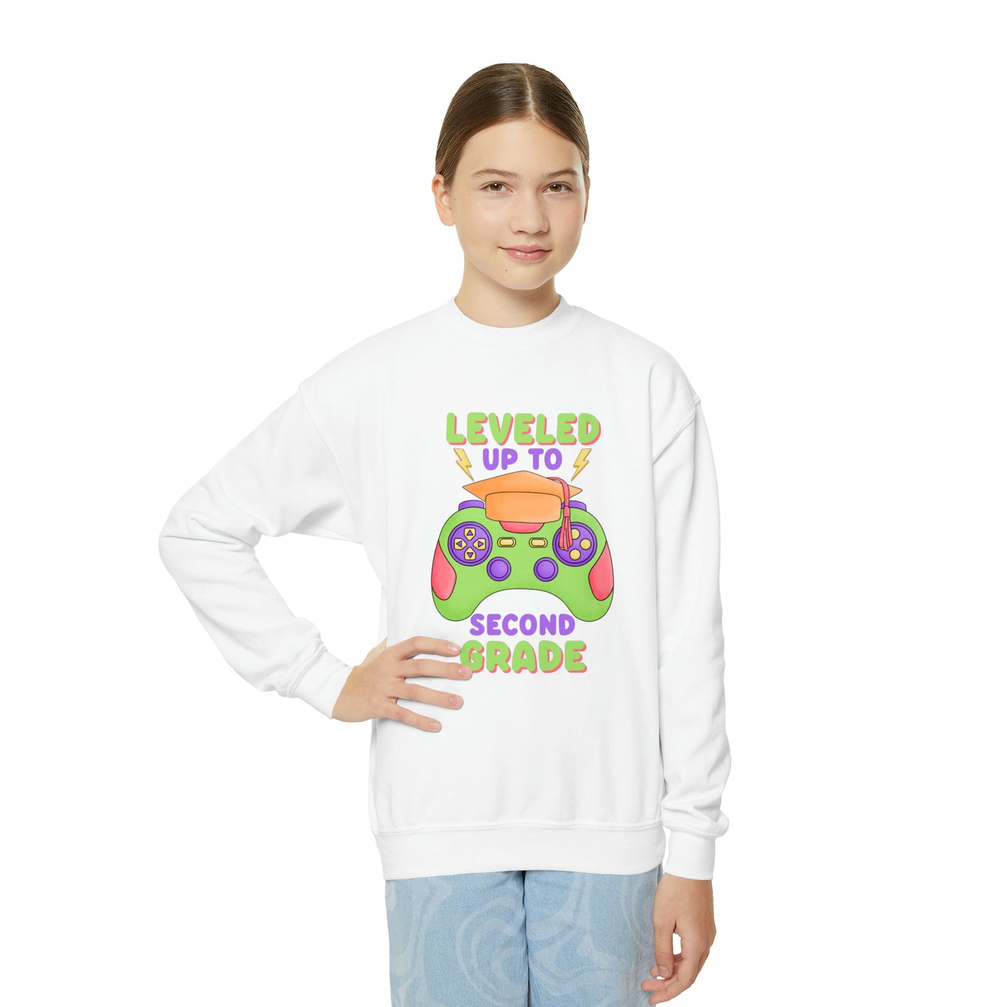 First day of school sweater second grade gamer shirt elementary school style Youth Crewneck Sweatshirt