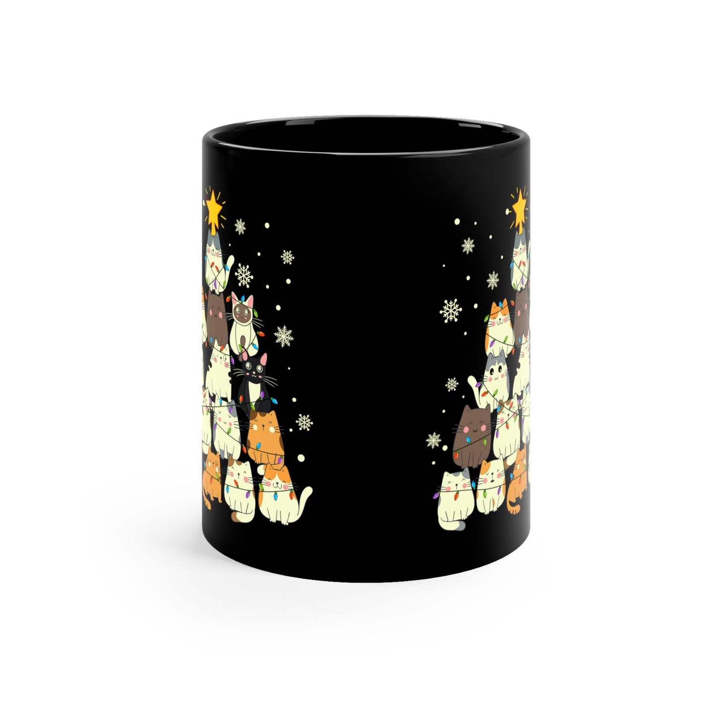 Christmas Cat tree Cat lover gift coffee lover gift tea lover gift for her gift for him Ceramic Mug Bestfriend Christmas gift 11oz Black Mug