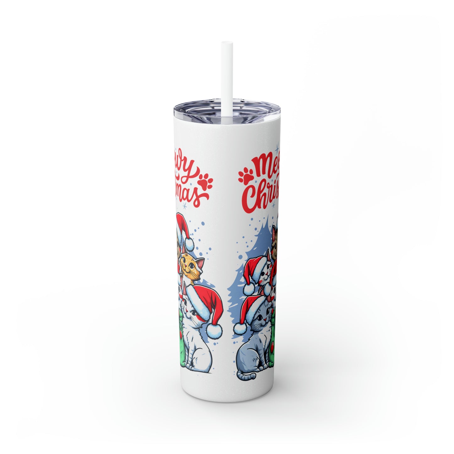 Cat lover Christmas gift Meowy Christmas tumbler Skinny Tumbler with Straw, 20oz gift for her gift for him