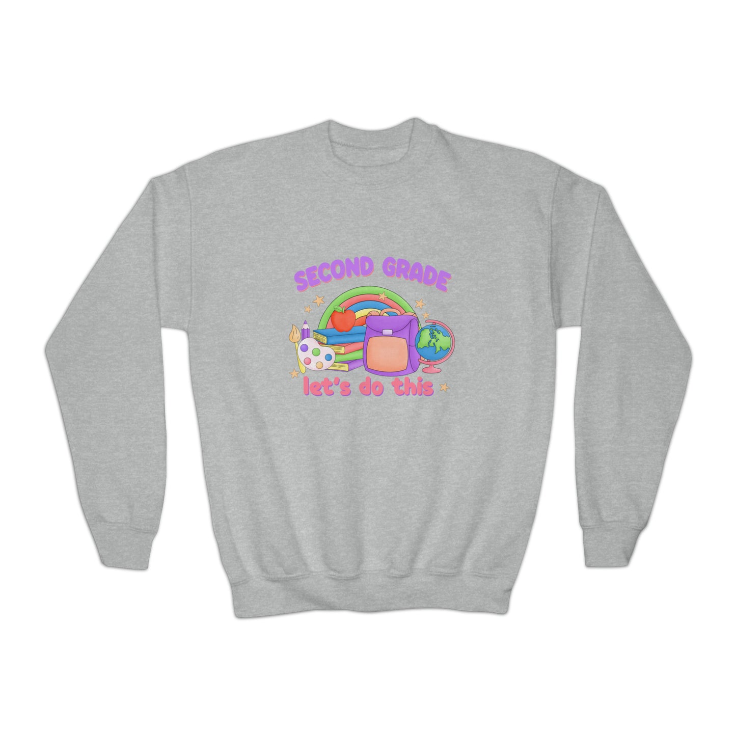 First day of school sweater second grade shirt elementary school style Youth Crewneck Sweatshirt