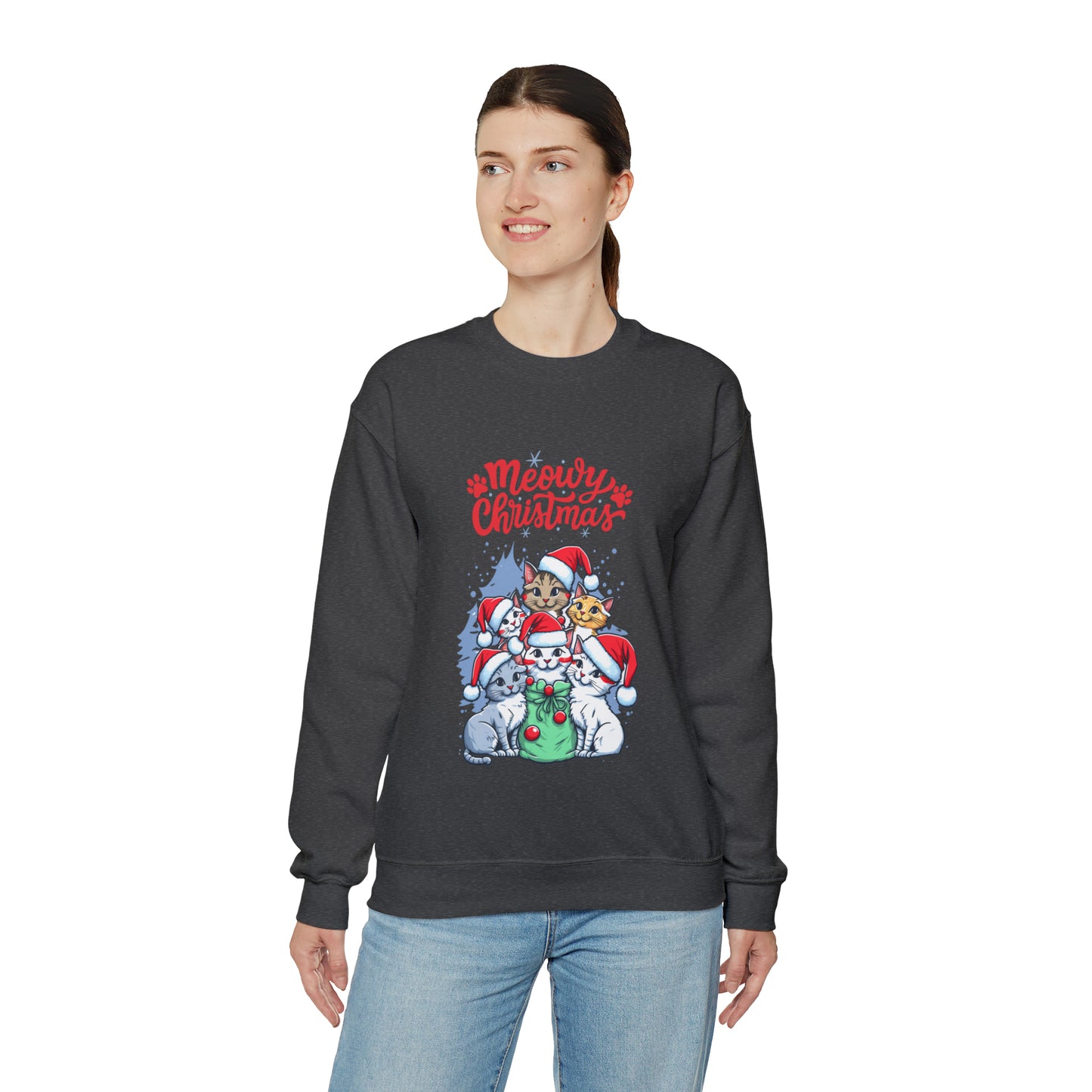 Funny Cat Christmas sweater Meowy Christmas shirt Kitty Christmas tree sweatshirt ugly Christmas sweater Family matching Bright Christmas