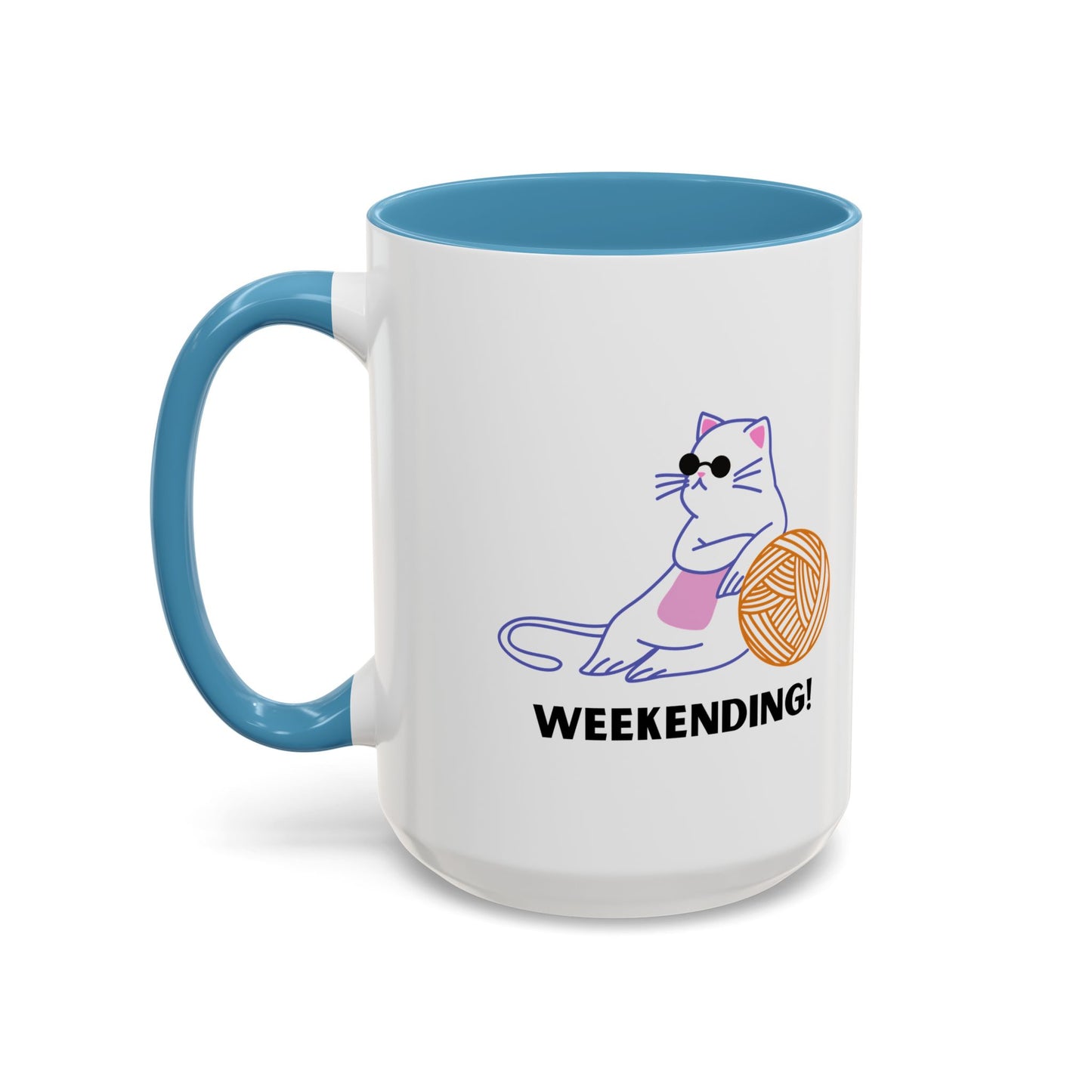 Cat Lover mug weekending vibes yarn lover Coffee Mug Funny Cat Mug Cute Kitty Cup, Cat Lady, Cat Dad, Pet Owner Gift, Cat Mug with Yarn Ball