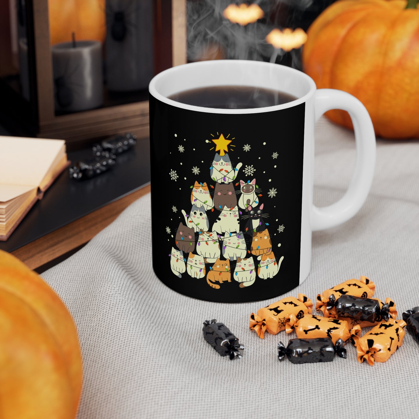 Christmas Cat tree, Cat lover gift coffee lover gift tea lover gift gift for her gift for him Ceramic Mug 11oz Best friend Christmas gift