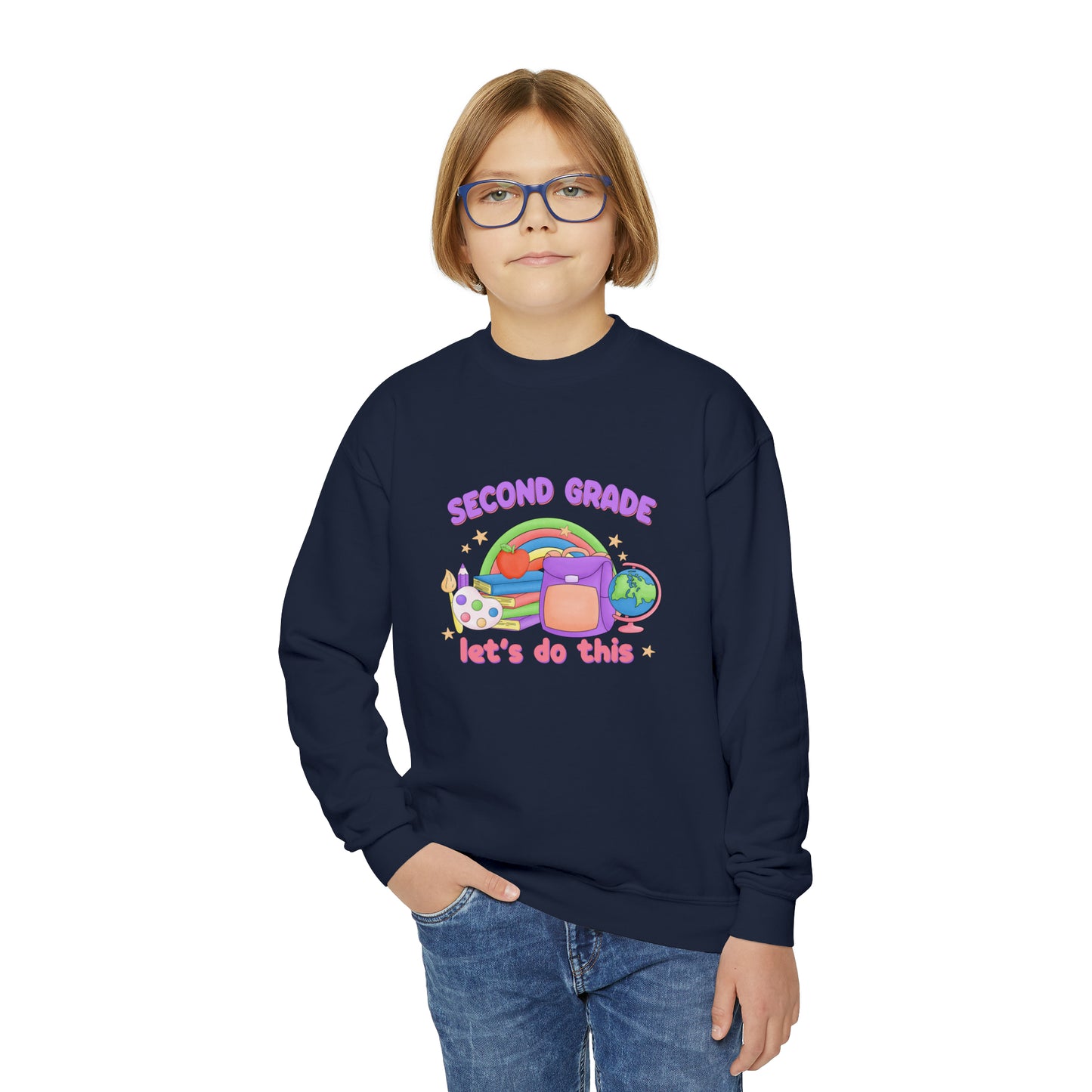 First day of school sweater second grade shirt elementary school style Youth Crewneck Sweatshirt