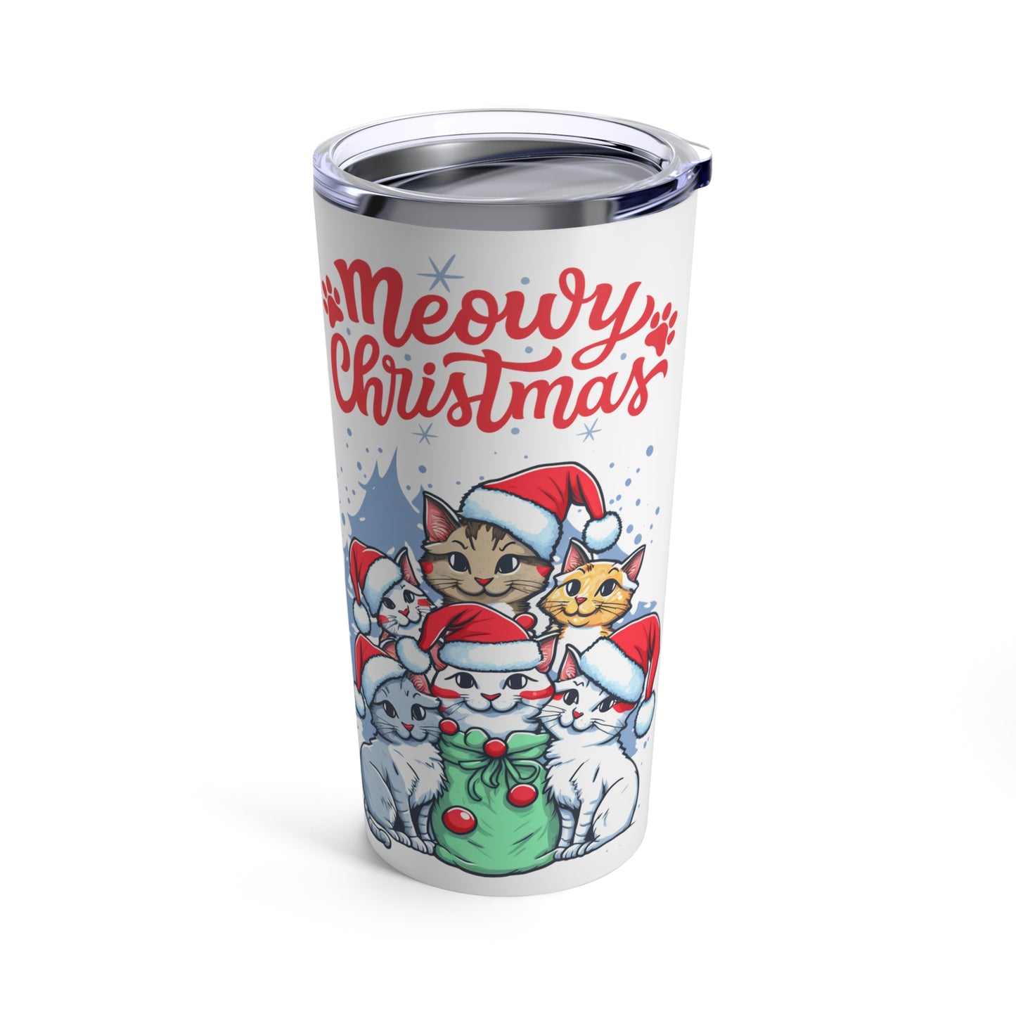 Cat lover Christmas gift Meowy Christmas tumbler Skinny Tumbler with Straw, 20oz gift for her gift for him Tumbler 20oz