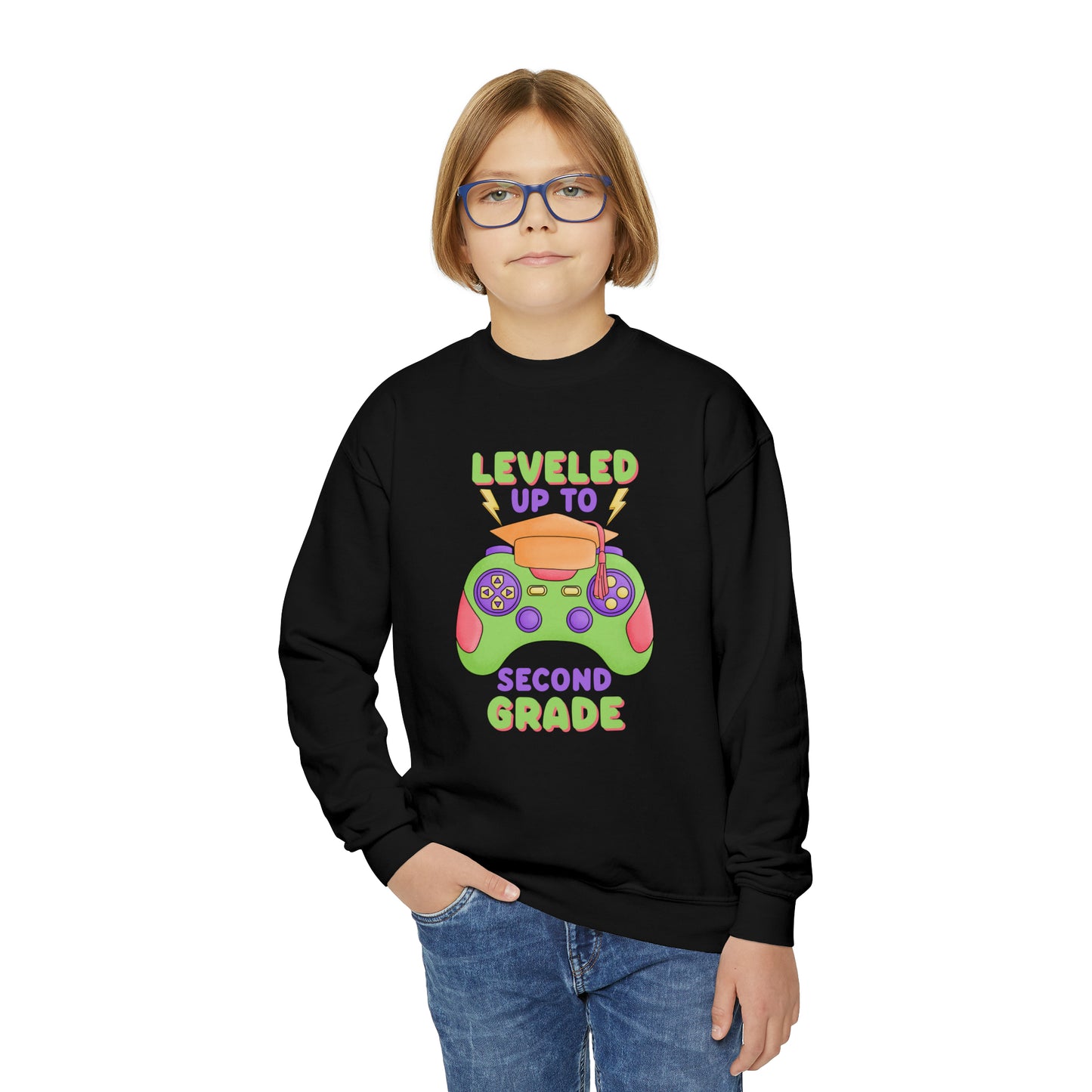 First day of school sweater second grade gamer shirt elementary school style Youth Crewneck Sweatshirt