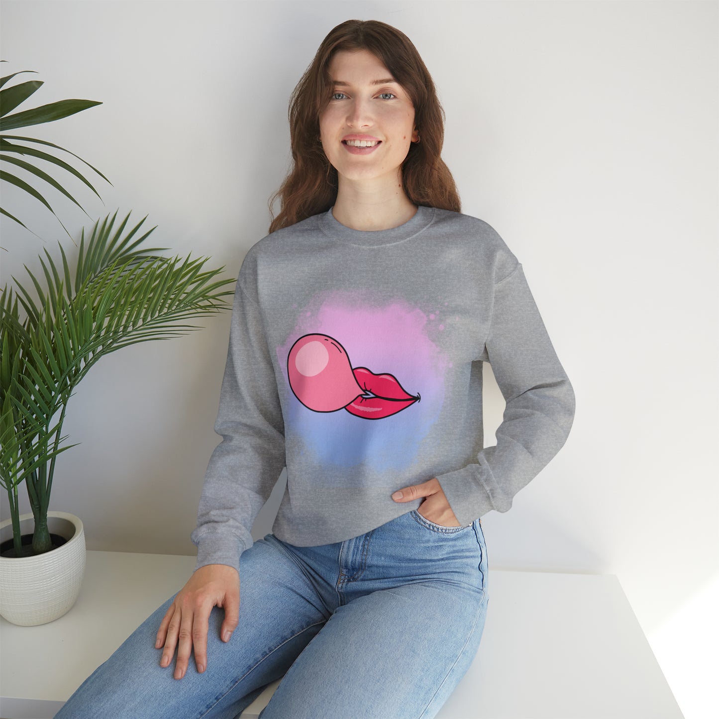 Bubble Gum kiss sweatshirt, Summer Bubblegum shirt, Birthday gift for her,Galantine travel sweatshirt,Unisex Heavy Blend Crewneck Sweatshirt