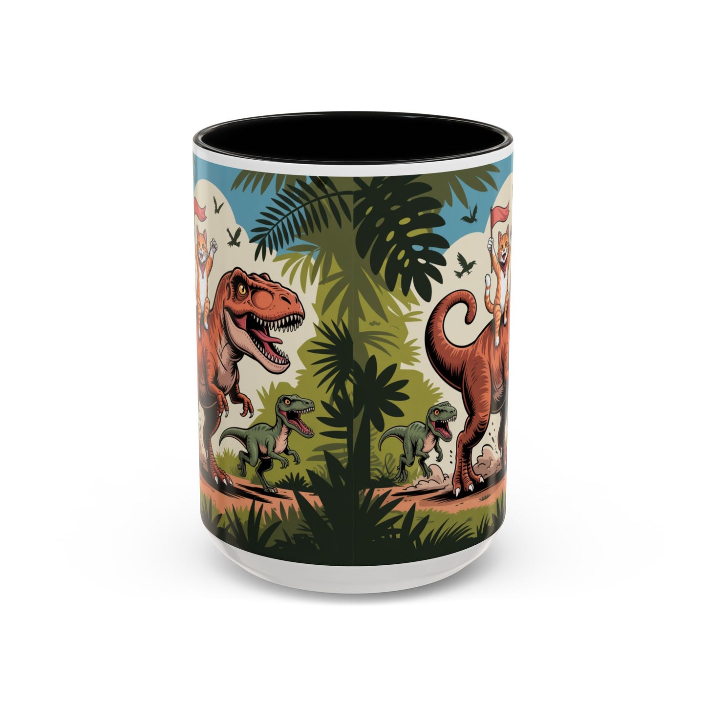 Orange cat riding a T-rex mug Funny cat lover Mug Cat Raptors the jungle mug Gift for cat dinosaur lover mug Cat lady gift Cat mom Christmas