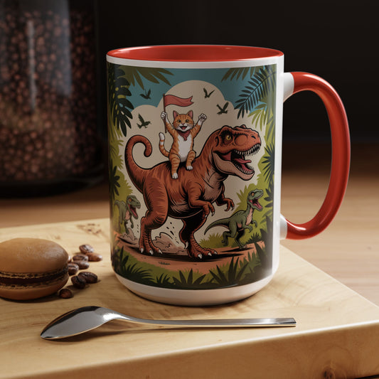 Orange cat riding a T-rex mug Funny cat lover Mug Cat Raptors the jungle mug Gift for cat dinosaur lover mug Cat lady gift Cat mom Christmas