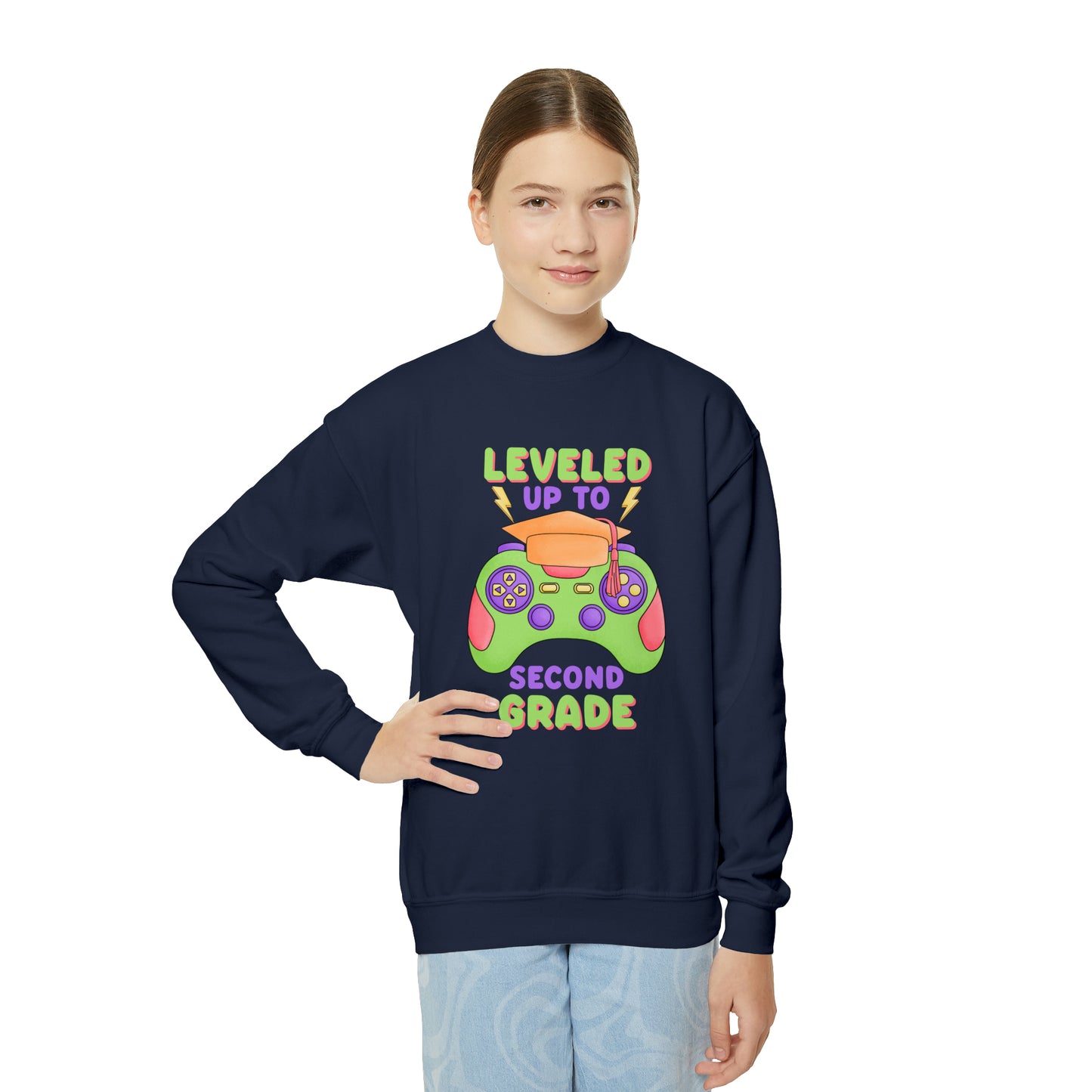 First day of school sweater second grade gamer shirt elementary school style Youth Crewneck Sweatshirt