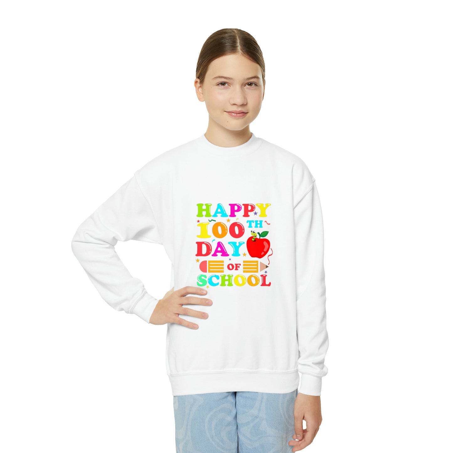 100 days of school sweater kid Christmas gift sweater youth sweatshirt  Christmas Youth Crewneck Sweatshirt