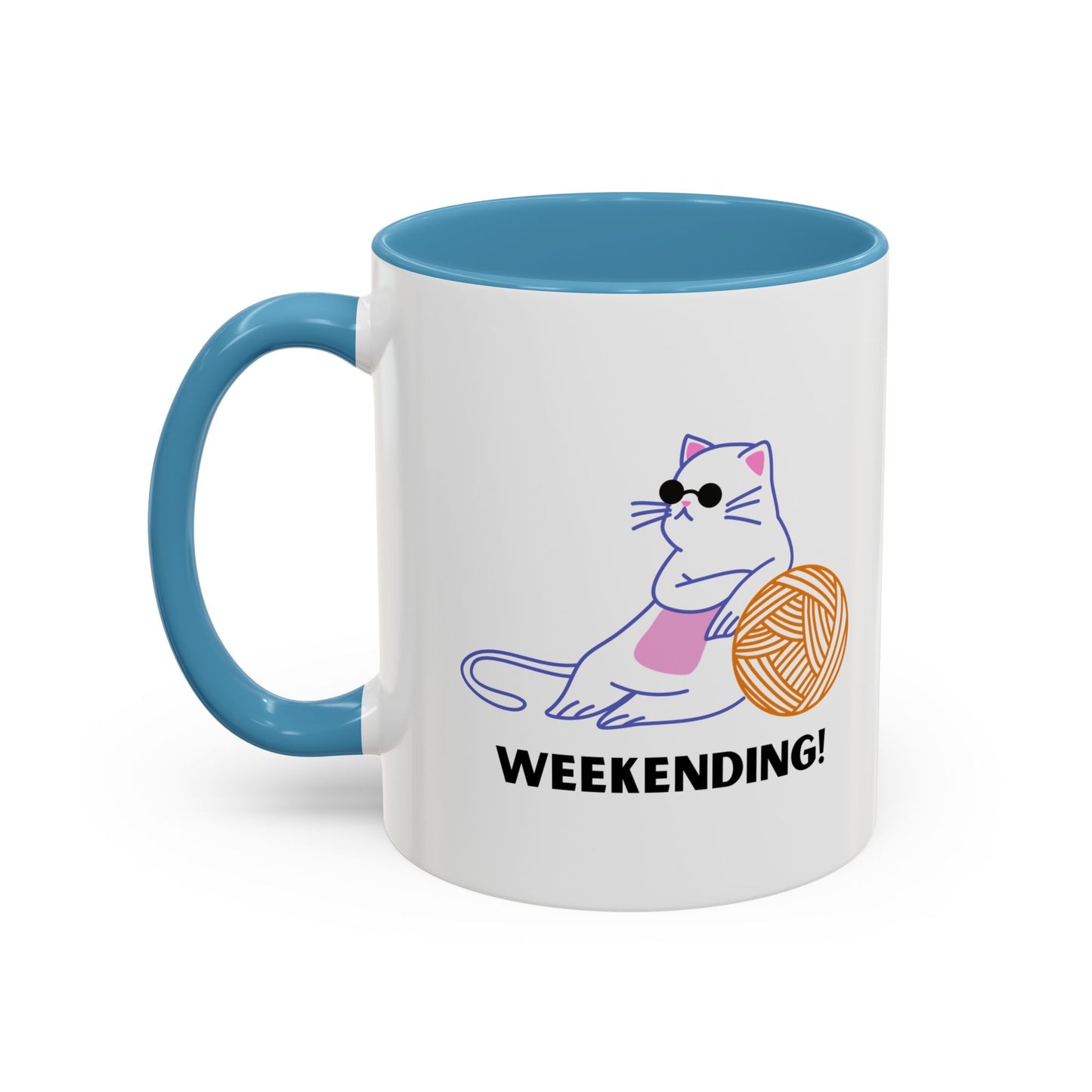 Cat Lover mug weekending vibes yarn lover Coffee Mug Funny Cat Mug Cute Kitty Cup, Cat Lady, Cat Dad, Pet Owner Gift, Cat Mug with Yarn Ball